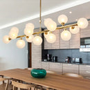GobekUsa Contemporary Gold Flush Mount Chandelier - Molecule Dining Room Over Island Lighting, Opal Glass, 16 Lights