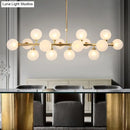 GobekUsa Contemporary Gold Flush Mount Chandelier - Molecule Dining Room Over Island Lighting, Opal Glass, 16 Lights