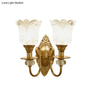 GobekUsa Contemporary Frosted Glass Petal Wall Lamp with Crystal Deco - Gold Finish