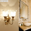 GobekUsa Contemporary Frosted Glass Petal Wall Lamp with Crystal Deco - Gold Finish