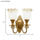 GobekUsa Contemporary Frosted Glass Petal Wall Lamp with Crystal Deco - Gold Finish