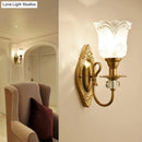 GobekUsa Contemporary Frosted Glass Petal Wall Lamp with Crystal Deco - Gold Finish