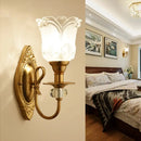 GobekUsa Contemporary Frosted Glass Petal Wall Lamp with Crystal Deco - Gold Finish