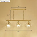 GobekUsa Contemporary Gold Island Chandelier with Crystal Raindrop Accents - 3 Heads, Scroll Frame Design
