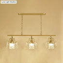 GobekUsa Contemporary Gold Island Chandelier with Crystal Raindrop Accents - 3 Heads, Scroll Frame Design