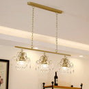 GobekUsa Contemporary Gold Island Chandelier with Crystal Raindrop Accents - 3 Heads, Scroll Frame Design