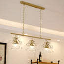 GobekUsa Contemporary Gold Island Chandelier with Crystal Raindrop Accents - 3 Heads, Scroll Frame Design