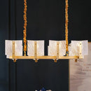 GobekUsa Contemporary Linear Chandelier: Brass Finish, Square Glass Panel, 8-Light Hanging Lamp
