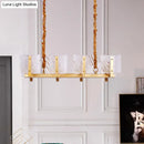GobekUsa Contemporary Linear Chandelier: Brass Finish, Square Glass Panel, 8-Light Hanging Lamp
