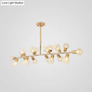 GobekUsa Contemporary Gold Linear LED Island Lighting - 18 Lights Hanging Ceiling Lamp with Ribbing Glass Shade