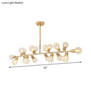 GobekUsa Contemporary Gold Linear LED Island Lighting - 18 Lights Hanging Ceiling Lamp with Ribbing Glass Shade