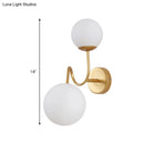 GobekUsa Contemporary Gold Metal Wall Sconce with Curved Arms, 2 Heads, and White Glass Shade