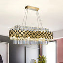 GobekUsa Contemporary Gold Pendant - Crystal Block Oval Island Light with 16-Light Dining Room Illumination and Lattice Frame