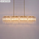 GobekUsa Contemporary Gold Pendant Lighting for Dining Room - Metal Linear Island Lamp with Clear Cuboid Crystal Shade