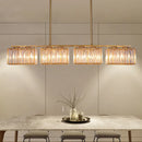 GobekUsa Contemporary Gold Pendant Lighting for Dining Room - Metal Linear Island Lamp with Clear Cuboid Crystal Shade