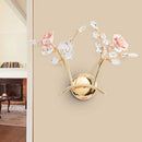 GobekUsa Contemporary Crystal Raindrop Wall Lighting with Rose Design - Gold Wall Mount Lamp - 2 Heads