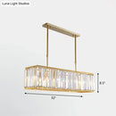 GobekUsa Contemporary Gold Rectangular Island Pendant Light with Tri-Prism Crystal Accents - 3 Bulbs - Dining Room Ceiling Fixture