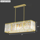 GobekUsa Contemporary Gold Rectangular Island Pendant Light with Tri-Prism Crystal Accents - 3 Bulbs - Dining Room Ceiling Fixture