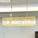 GobekUsa Contemporary Gold Rectangular Island Pendant Light with Tri-Prism Crystal Accents - 3 Bulbs - Dining Room Ceiling Fixture