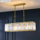 GobekUsa Contemporary Gold Rectangular Island Pendant Light with Tri-Prism Crystal Accents - 3 Bulbs - Dining Room Ceiling Fixture
