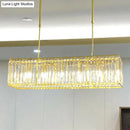 GobekUsa Contemporary Gold Rectangular Island Pendant Light with Tri-Prism Crystal Accents - 3 Bulbs - Dining Room Ceiling Fixture