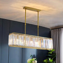 GobekUsa Contemporary Gold Rectangular Island Pendant Light with Tri-Prism Crystal Accents - 3 Bulbs - Dining Room Ceiling Fixture