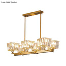 GobekUsa Contemporary Gold Crystal Trapezoid Island Lamp with 6 Bulbs - Dining Room Pendant