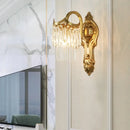 GobekUsa Contemporary Metal Gooseneck Wall Lamp with Clear Crystal Prism in Gold for Corridor