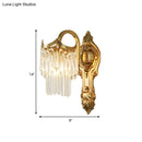 GobekUsa Contemporary Metal Gooseneck Wall Lamp with Clear Crystal Prism in Gold for Corridor