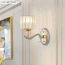 GobekUsa Contemporary Gold Wall Light with Clear Crystal Shade - Modernist 1/2-Head Cylinder Lamp