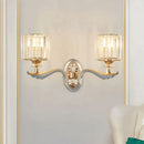 GobekUsa Contemporary Gold Wall Light with Clear Crystal Shade - Modernist 1/2-Head Cylinder Lamp
