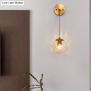 GobekUsa Contemporary Gold Wall Mounted Lamp with Clear Dimpled Blown Glass - Round Sconce