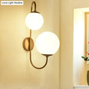GobekUsa Contemporary Gold Metal Wall Sconce with Opal Glass Shade - 2 Bulb Arm Design