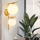 GobekUsa Contemporary White Glass Spherical Sconce with 2 Gold Heads - Wall Mounted Light Fixture
