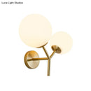 GobekUsa Contemporary White Glass Spherical Sconce with 2 Gold Heads - Wall Mounted Light Fixture