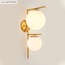 GobekUsa Contemporary White Glass Spherical Sconce with 2 Gold Heads - Wall Mounted Light Fixture