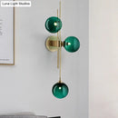 GobekUsa Contemporary Green/Clear Glass Globe Wall Sconce Lamp with 3 Lights in Brass