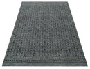Contemporary Hand carved 8x10 Silver and Charcoal Traditional Geometrical Pattern Hand Knotted Wool Area Rug by The Rug Decor