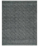 Contemporary Hand carved 8x10 Silver and Charcoal Traditional Geometrical Pattern Hand Knotted Wool Area Rug by The Rug Decor