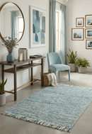 Hand Woven Teal Wool Contemporary Area Rug with Premium Textured Finish Modern Design by The Rug Decor