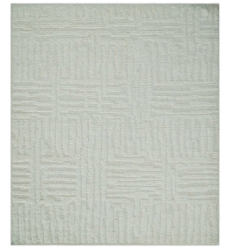 Contemporary High Low texture Hand knotted Ivory 8.6x9.10 wool Area Rug