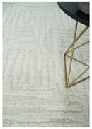 Contemporary High Low texture Hand knotted Ivory 8.6x9.10 wool Area Rug