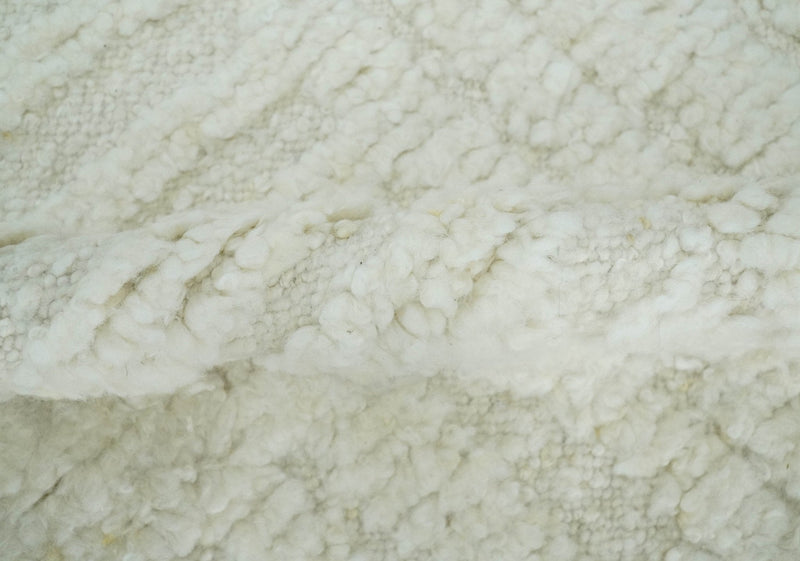 Contemporary High Low texture Hand knotted Ivory 8.6x9.10 wool Area Rug