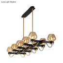GobekUsa Contemporary Island Lamp: 10 Glass Bulbs in Clear/Amber/Smoke Suspended Fixture - Black/Brass for Bedroom