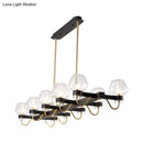 GobekUsa Contemporary Island Lamp: 10 Glass Bulbs in Clear/Amber/Smoke Suspended Fixture - Black/Brass for Bedroom