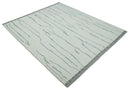 Contemporary Ivory and Gray 8.5x10.2 Stripes Pattern Hand knotted wool area rug by The Rug Decor