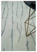 Contemporary Ivory and Gray 8.5x10.2 Stripes Pattern Hand knotted wool area rug by The Rug Decor