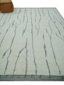 Contemporary Ivory and Gray 8.5x10.2 Stripes Pattern Hand knotted wool area rug by The Rug Decor