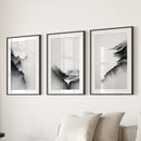 Black White Mountain Landscape Art Set of 3. Calming Nature by Wall Art Set