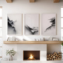 Black White Mountain Landscape Art Set of 3. Calming Nature by Wall Art Set